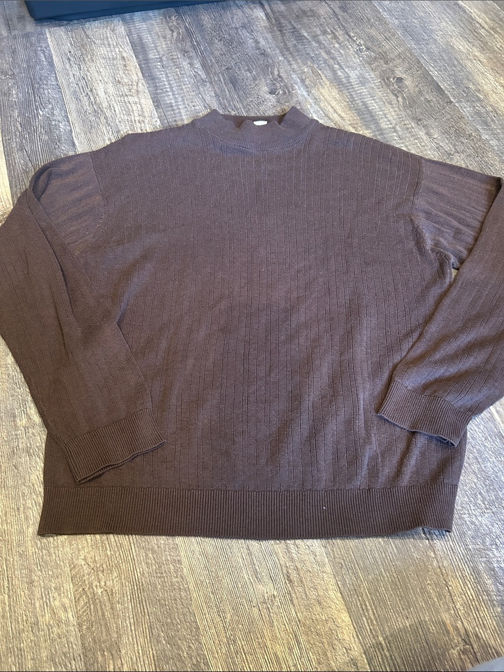 Ribbed Mock Neck Long Sleeve Top — Brown Size L